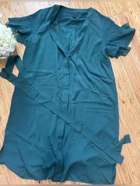 Ann Taylor Teal Button Down Dress with Removable Belt